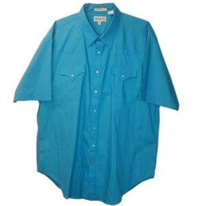 Sheplers Pearl Snap Shirt Men 19 Tall Western Rockabilly Rodeo Cowboy Turquoise